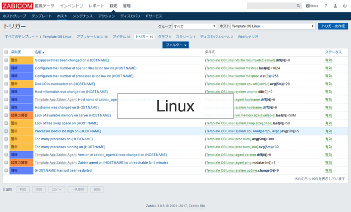 ZABICOM監視画面監視テンプレート(Linux)